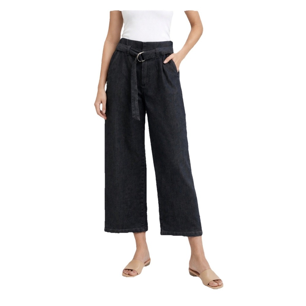 Express High Waist Wide Leg Cropped Jeans Dark Wash Belted Size 8 NWT